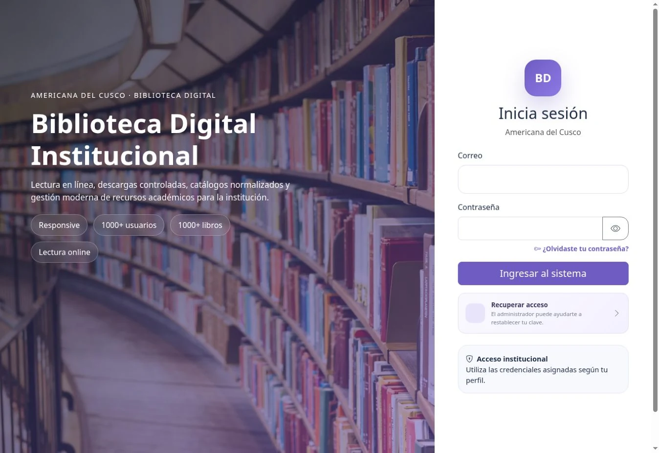 Página pública de Americana del Cusco · Biblioteca digital