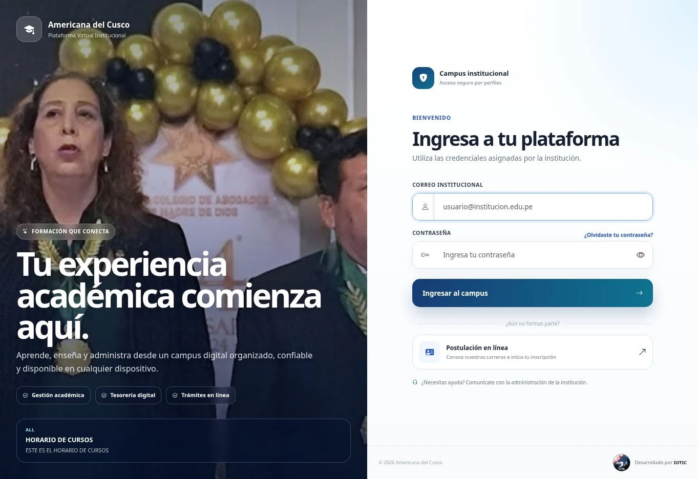 Página pública de Americana del Cusco · Intranet académica