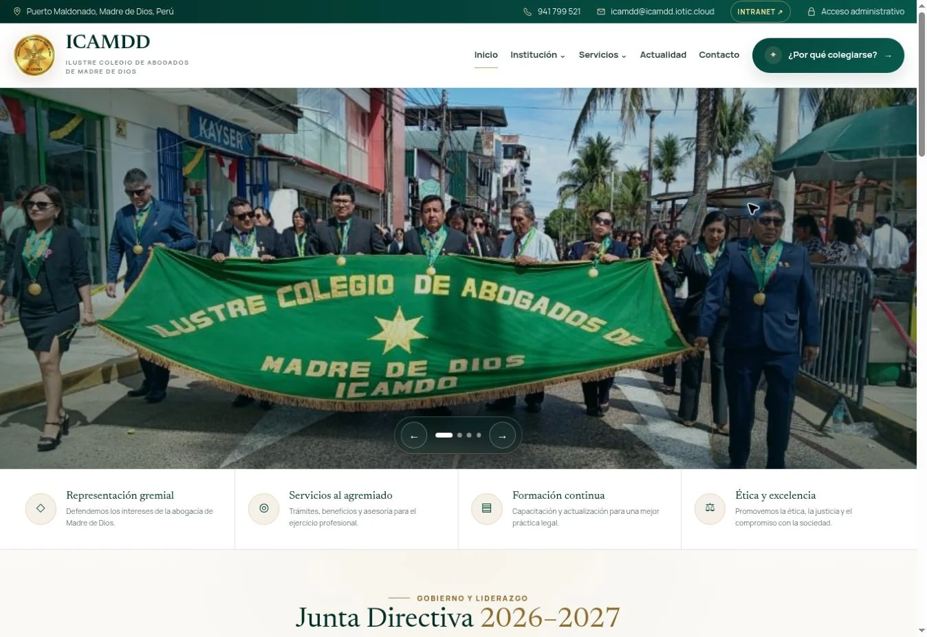 Página pública de ICAMDD · Madre de Dios · Portal institucional